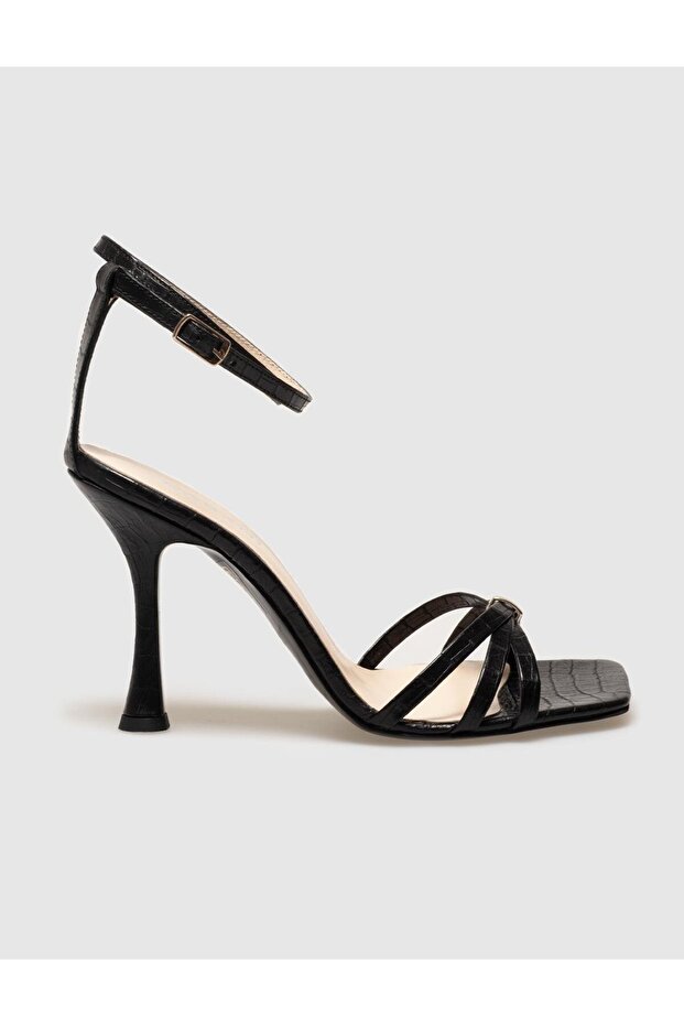 Genuine Leather Black Buckle Women's Thin Heeled Shoes