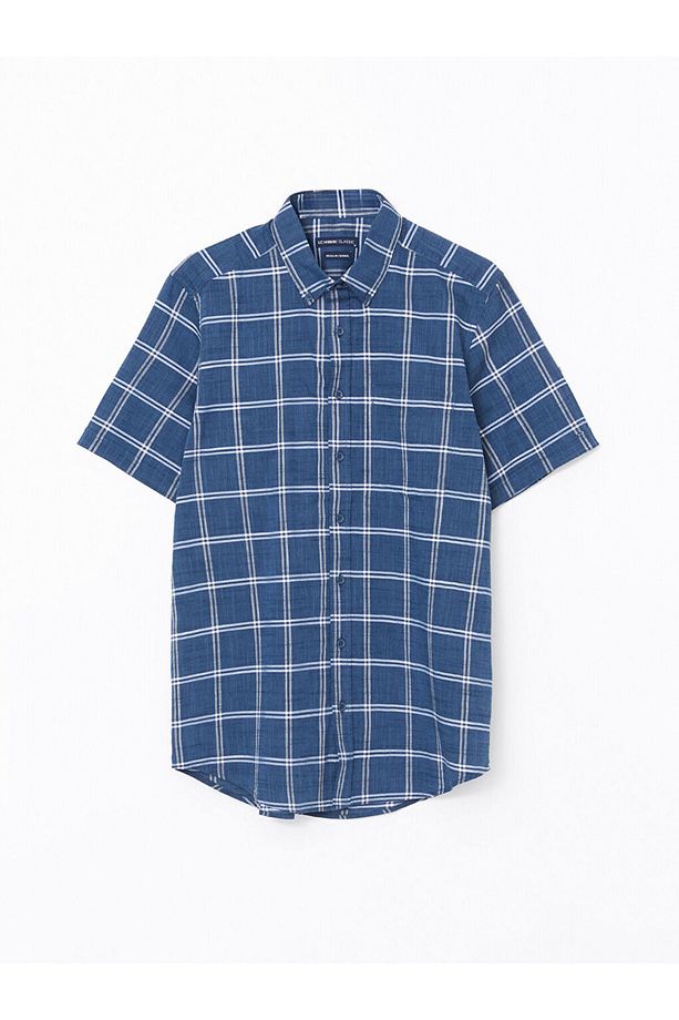 LCWAIKIKI Classic Regular Fit Kısa Kollu Ekose Poplin Erkek Gömlek - 5