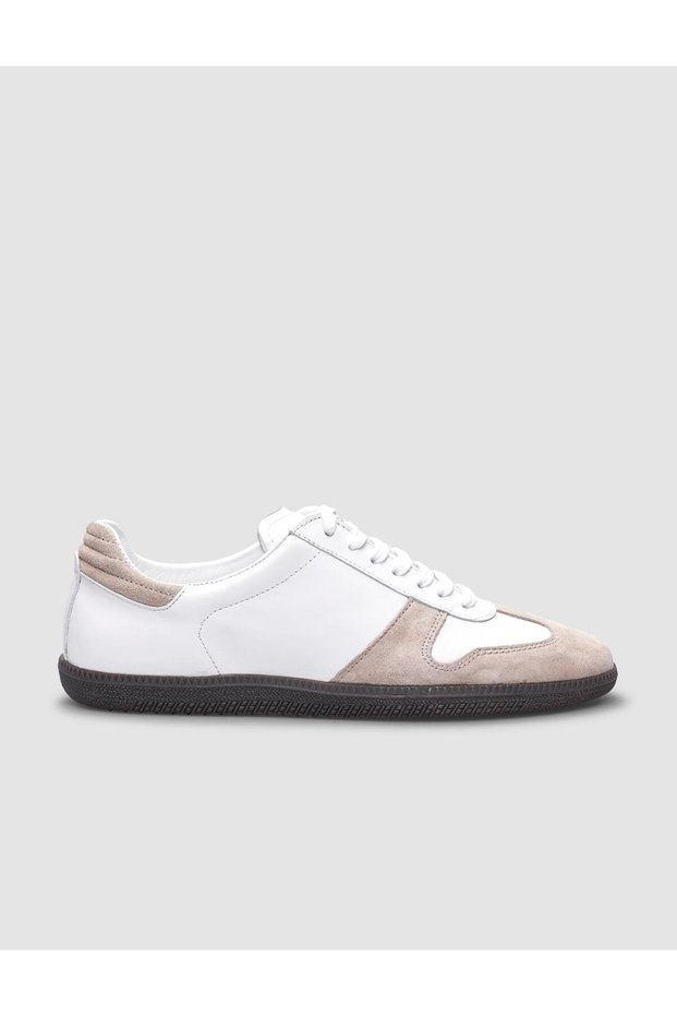 100% Genuine Leather White-Beige Lace-Up Women's Sports Shoes