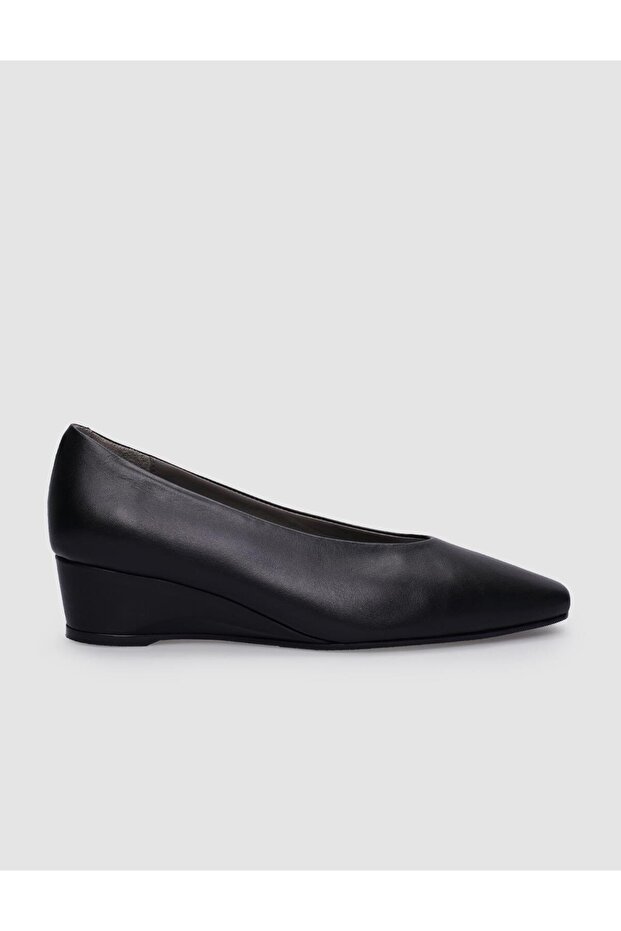 100% Genuine Leather Black Women's Wedge Heeled Shoes