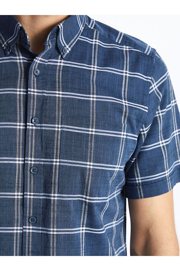 LCWAIKIKI Classic Regular Fit Kısa Kollu Ekose Poplin Erkek Gömlek - 3