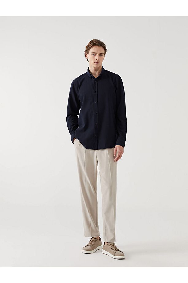 LCW Vision Slim Fit Uzun Kollu Armürlü Erkek Gömlek - 2