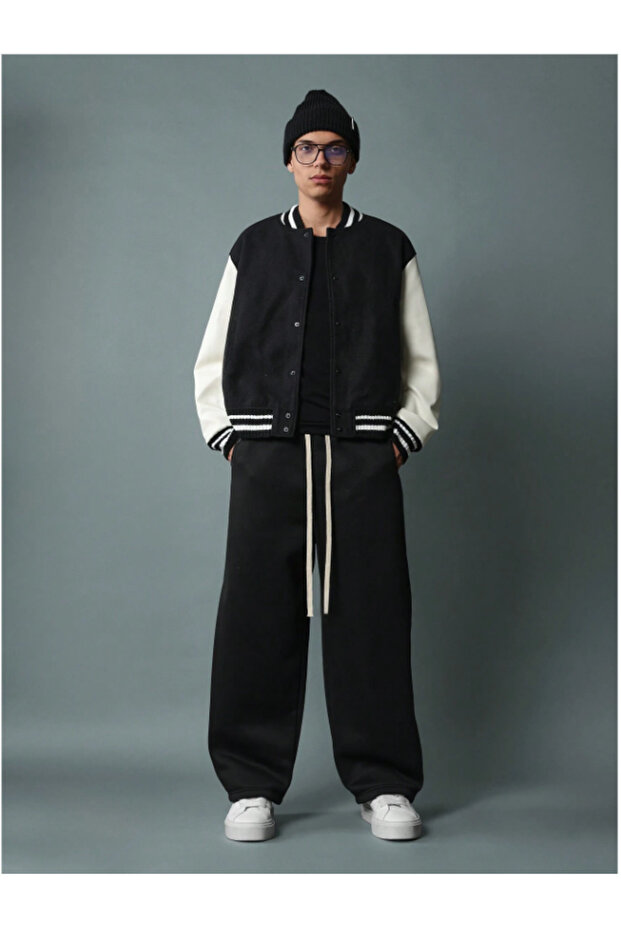 Black Wide Cut Baggy Oversize Plus Size Fit Comfortable Fabric Sweatpants Sportswear Pants Gf5