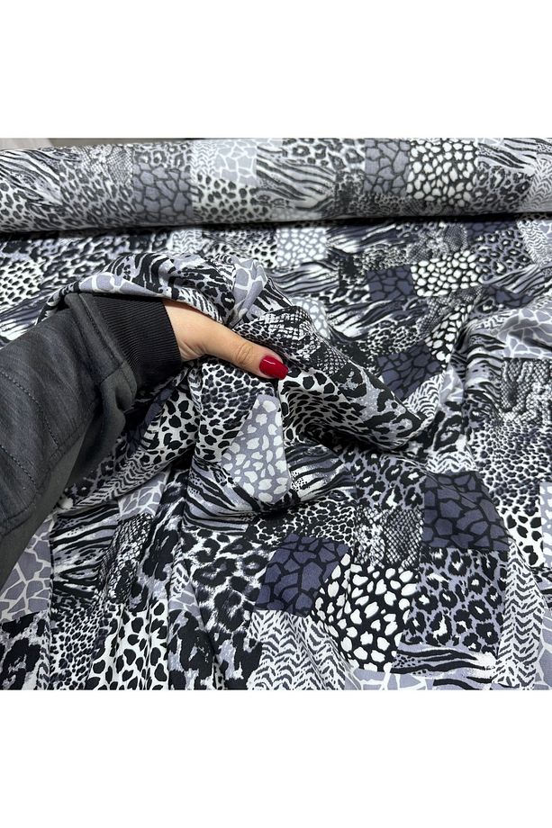 İthal Viskon Kumaş %100 Pamuk Dökümlü Çift En Zebra & Leopar Desen Antrasit Siyah - 4