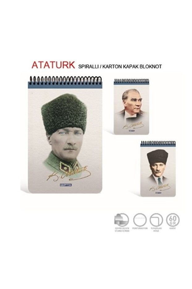 Bloknot Atatürk Spiralli Karton Kapak Kareli 100 Yp A5 2612. - 1