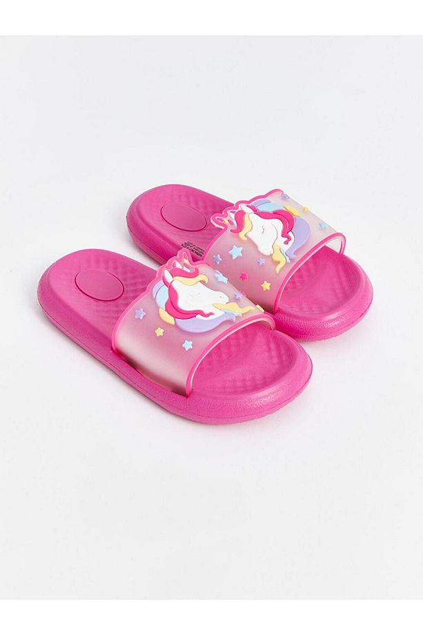 STEPS Pembe Tek Bantlı Baskılı Kız Çocuk Terlik - 1