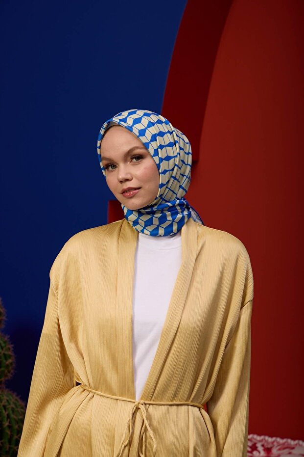 Thin Cotton Cube Patterned Scarf - 1