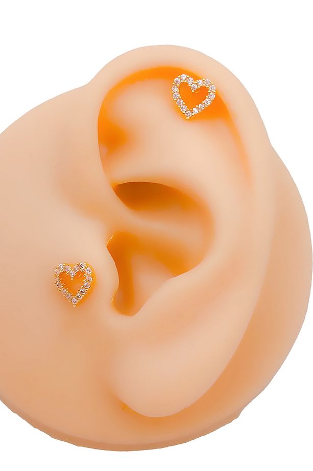 Cerrahi Çelik Piercing Full Taşlı Minimal Kalp Kıkırdak Helix Tragus Piercing (1ADET) - 1