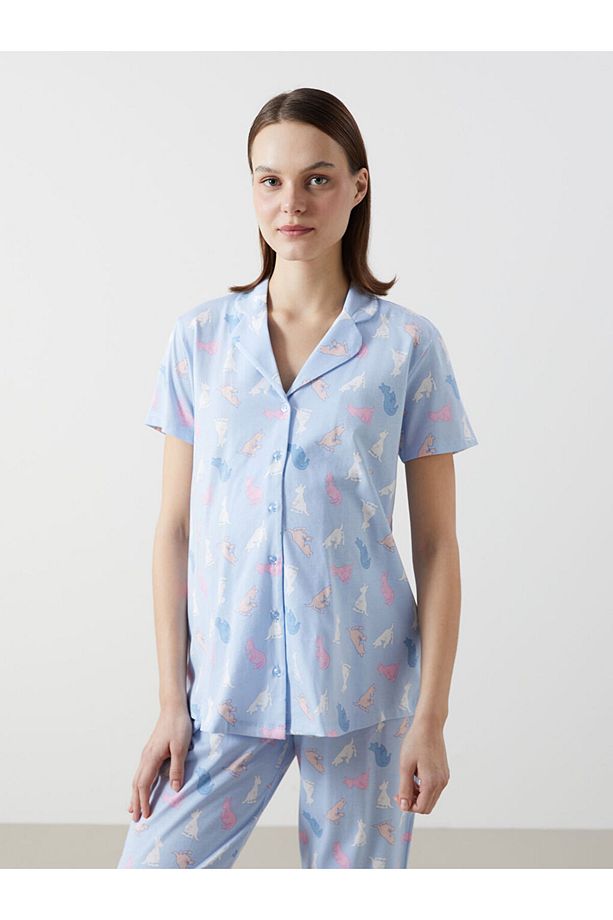 Gömlek Yaka Desenli Hamile Pijama Takımı - 2