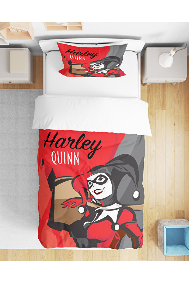 طقم غطاء لحاف فتاة واحدة مطبوع رقميًا ثلاثي الأبعاد من Harley Quinn بدون ملاءات