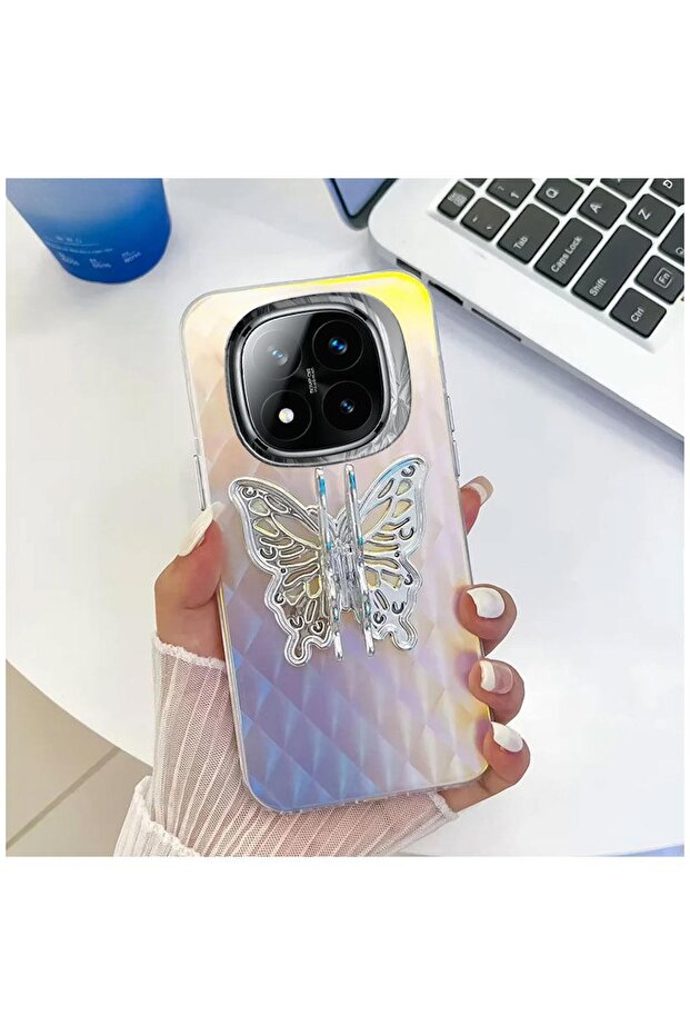 Xiaomi Redmi Note 14 Pro Compatible Case Zebana Butterfly Silicone Case Pattern 2 with Stand