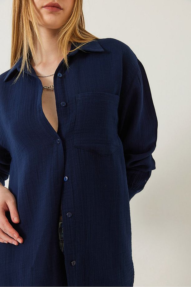 Kadın Tek Cepli Oversize Muslin Gömlek 2026 60271020 - 4