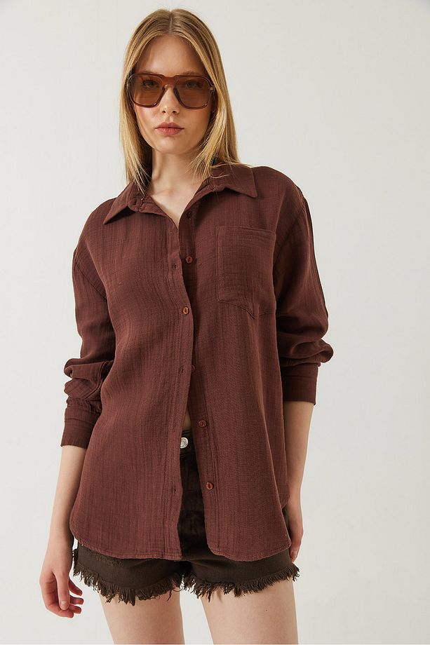 Kadın Tek Cepli Oversize Muslin Gömlek 2026 60271020 - 5