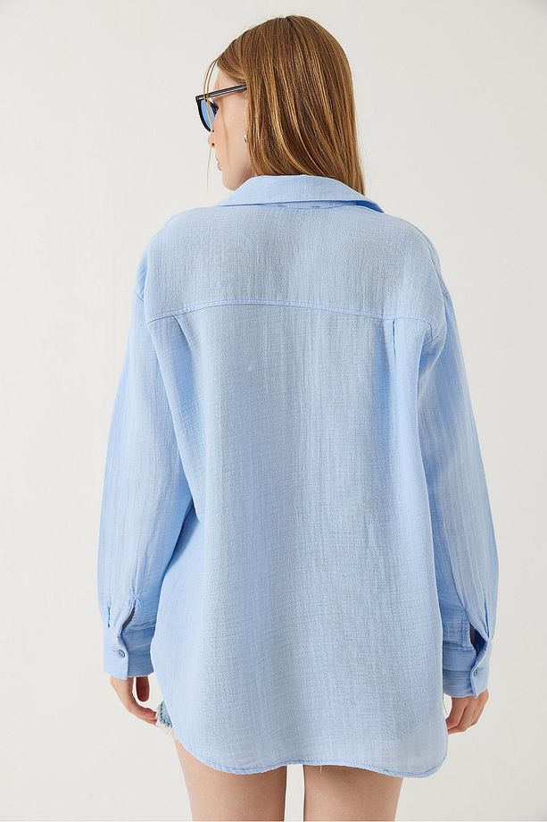 Kadın Tek Cepli Oversize Muslin Gömlek 2026 60271020 - 7
