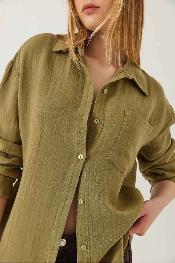 Kadın Tek Cepli Oversize Muslin Gömlek 2026 60271020 - 6