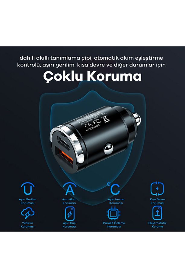 48W 1x Usb 1x Type-c Hızlı Araç Şarjı Çakmaklık Girişli Apple Android Tam Uyumlu BC-01 - 5