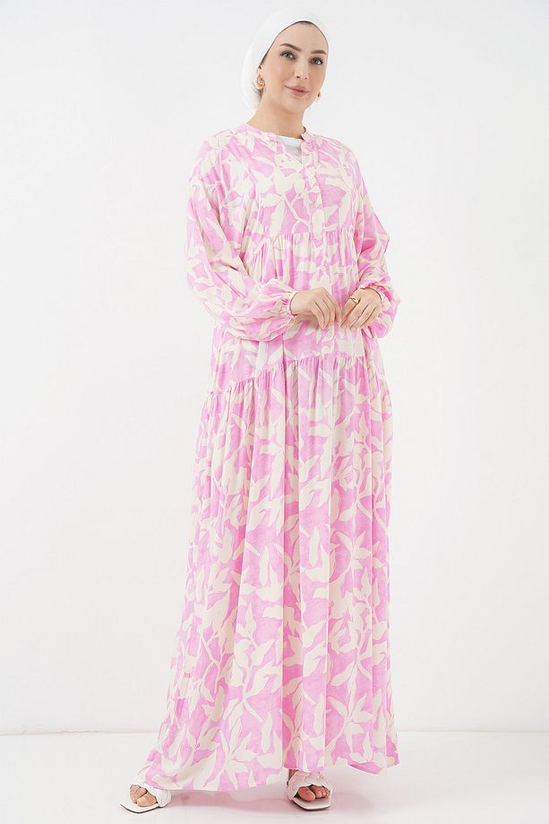 2423 Otantik Desenli Elbise - Y.Pembe - 5