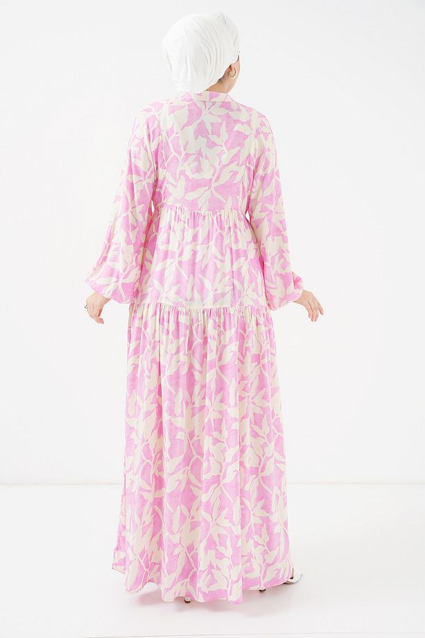 2423 Otantik Desenli Elbise - Y.Pembe - 7