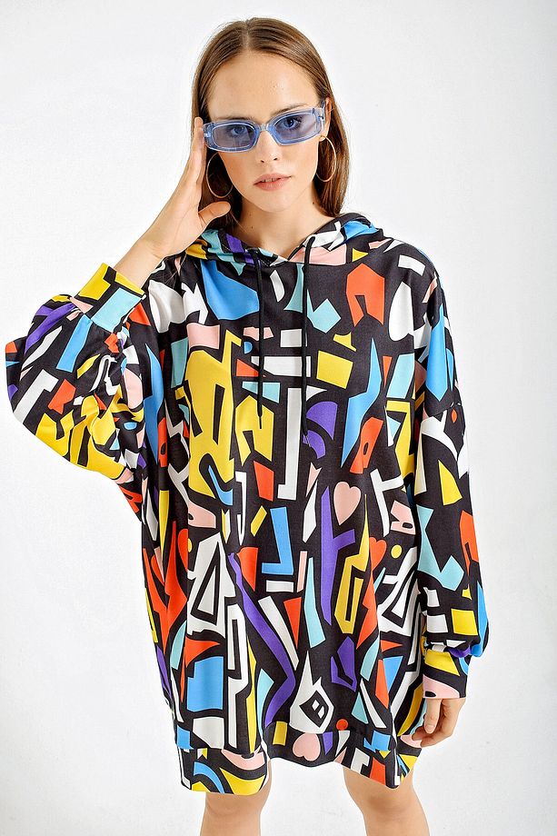 4125 Oversize Sweat Elbise - Saks - 2
