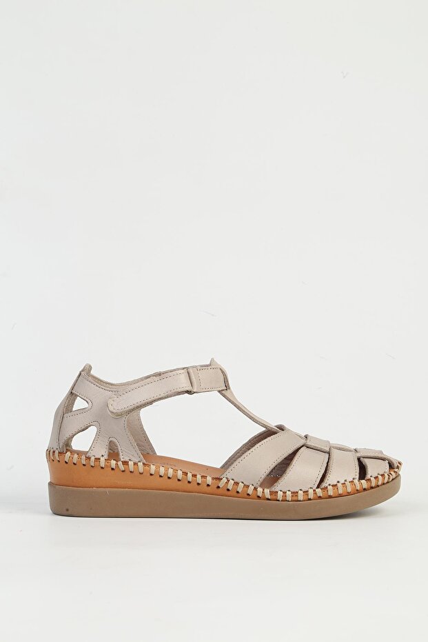 Genuine Leather Beige Women's Sandals Pc-54522