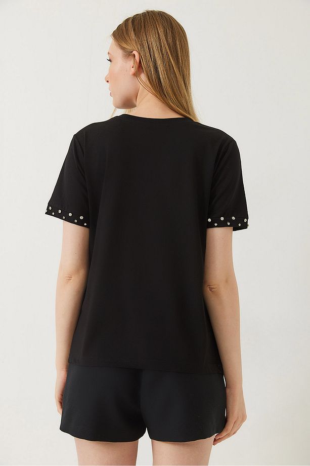 Kadın Kolları Taş İşlemeli Tshirt 60602002 - 7