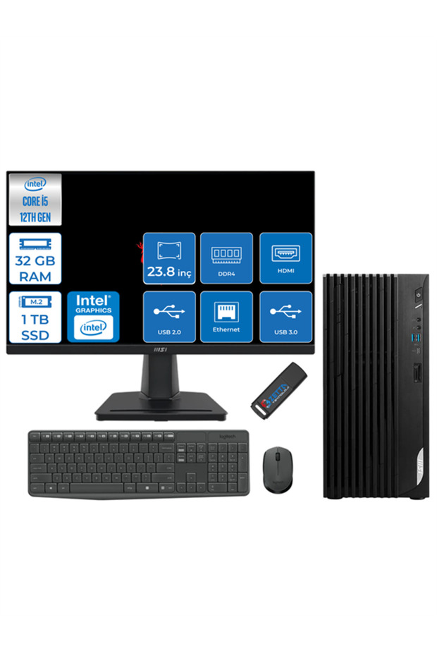 Pro DP180 Core I5 12400 32GB 1tb SSD UHD Grafik 23.8" MON W11HOME MON23422XTRH09 + Zettausbbellek - 1