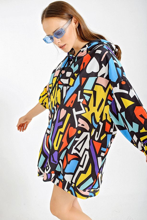 4125 Oversize Sweat Elbise - Saks - 1