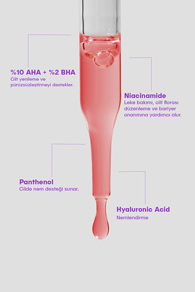 %10 AHA & %2 BHA Yenileyici ve Cilt Tonu Eşitleyici Vegan 30 ml Peeling Serum Red Of Love - 3