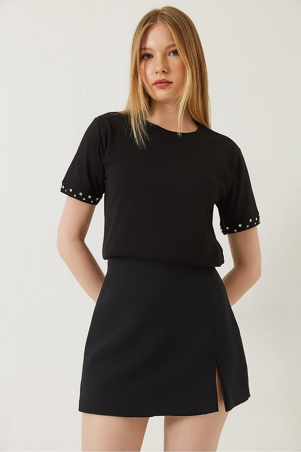 Kadın Kolları Taş İşlemeli Tshirt 60602002 - 2