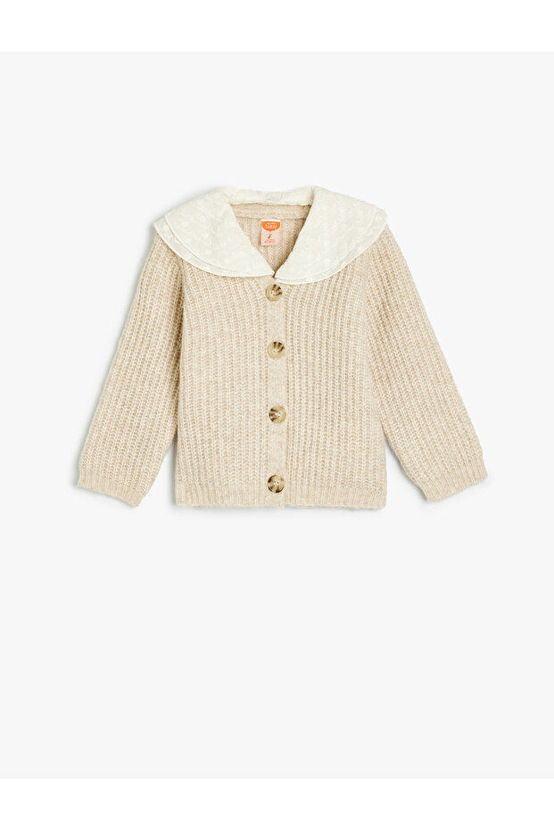Basic Knitwear Cardigan with Baby Collar and Button Detail