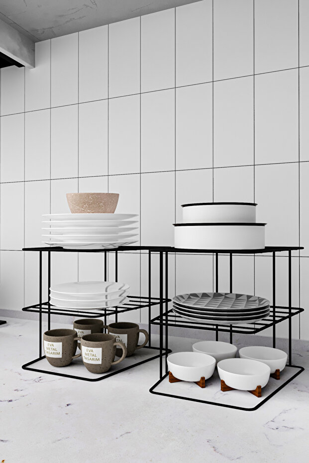 Black 2-Piece Plate Holder 3-Tier In-Cabinet Plate Kitchen and Countertop Organizer Shelf