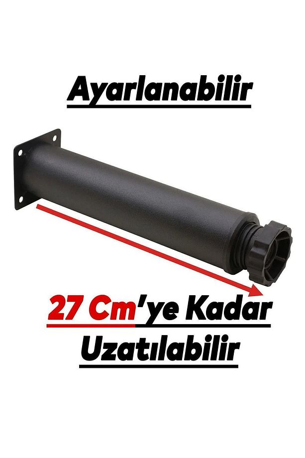 Hobit Ayarlanabilir Mobilya KanepeKoltuk Metal Destek Ayağı 25 Cm Siyah Yükseltici Ayakları (8 ADET) - 4