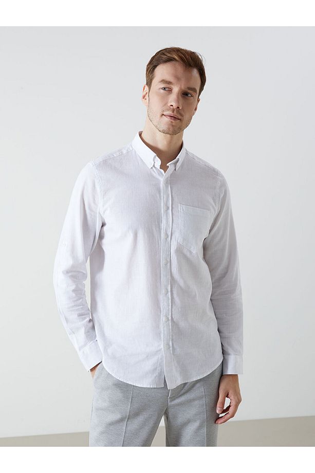 LCWAIKIKI Classic Regular Fit Uzun Kollu Keten Karışımlı Erkek Gömlek - 1