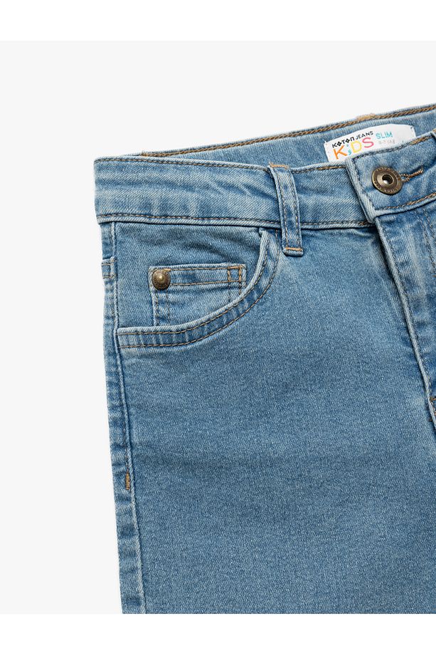 Pamuklu Cep Detaylı Slim Fit Denim Şort - 3
