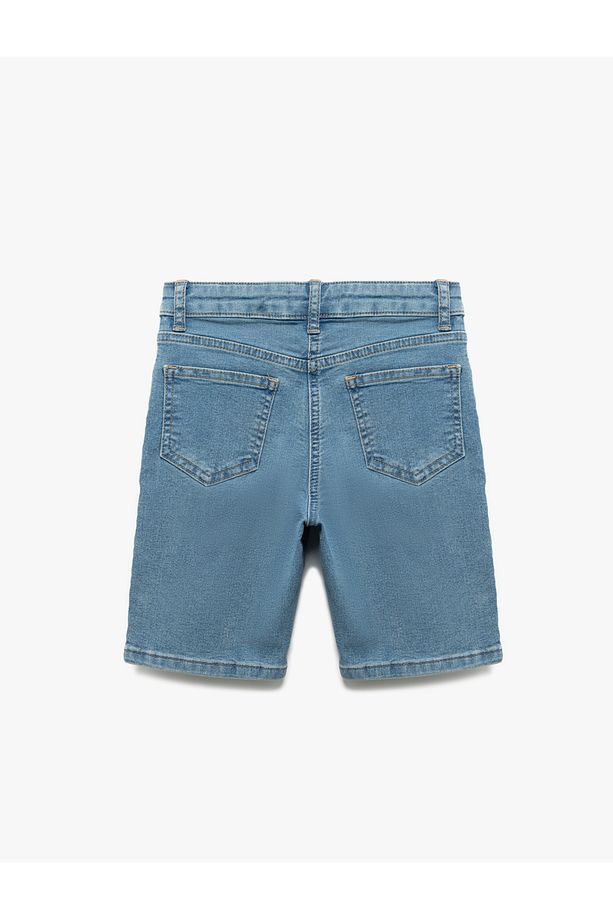 Pamuklu Cep Detaylı Slim Fit Denim Şort - 2