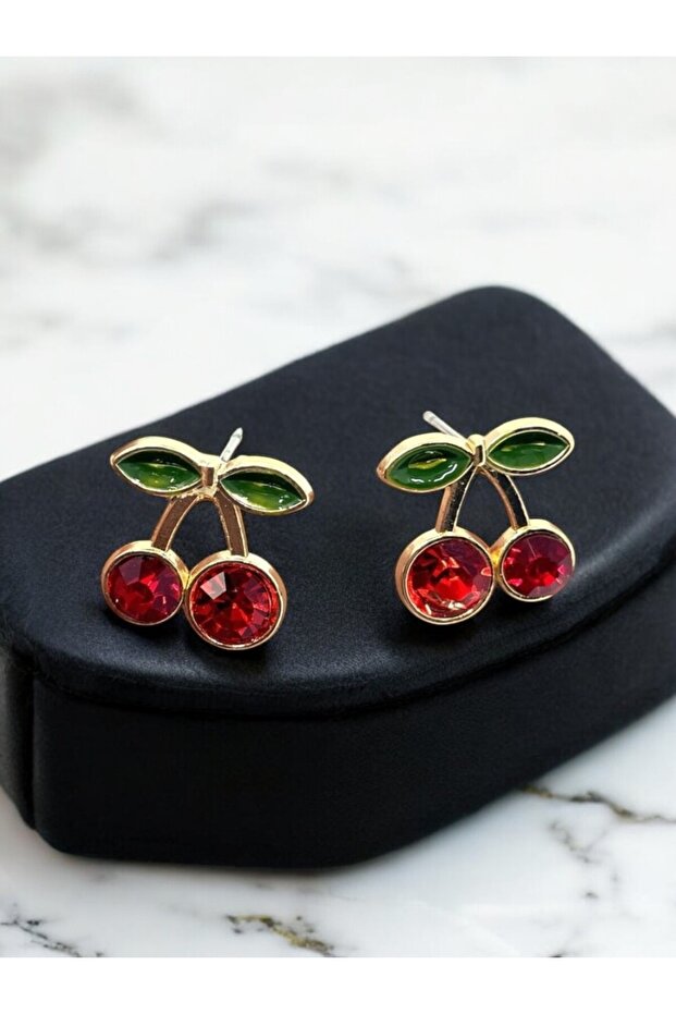 Summer Series Burgundy Cherry Earrings - Special Design, Leafy