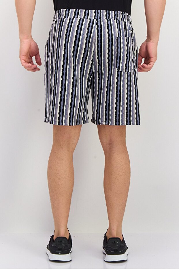 شورت رجالي مخطط أساسي، أسود - 4