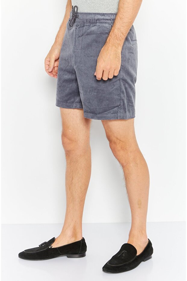 Men Drawstring Textured Basic Short, Grey - 3