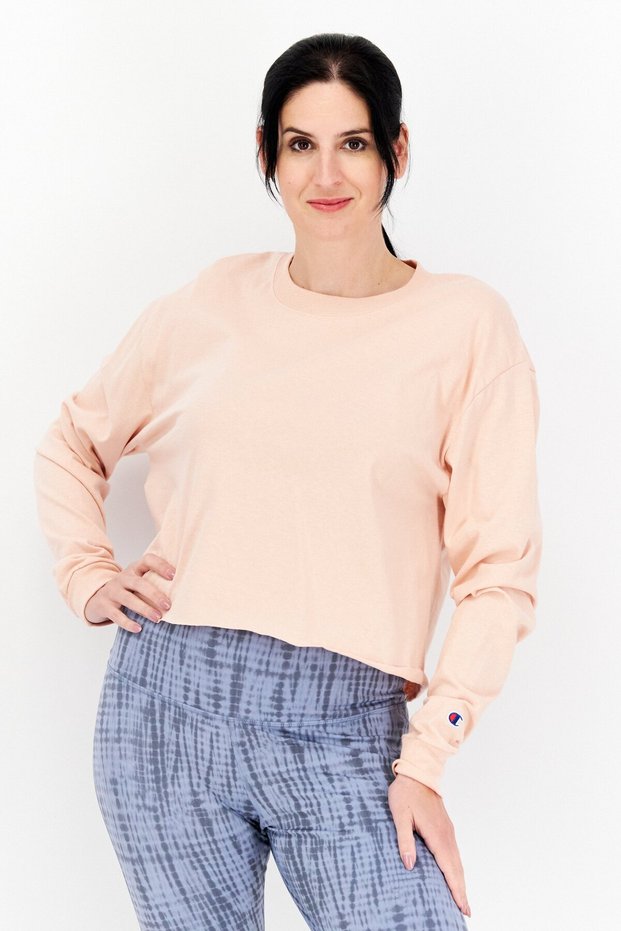 Women Sportswear Fit Long Sleeve Outdoor Crop Top, Peach