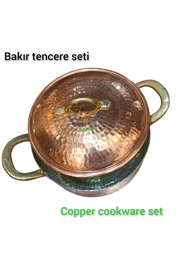 Bakır Tencere Seti Özel Dövme Bakır Beşli Tencere Takımı Bakır Tencere Sarı kalaylı - 4