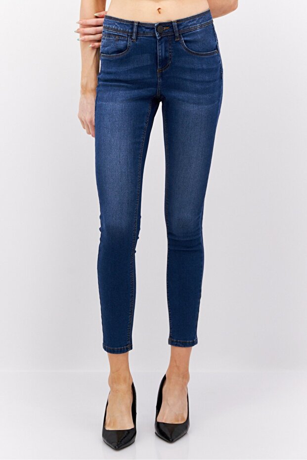 Women Slim Fit Washed Stretchable Slim Leg Jeans, Med Blue