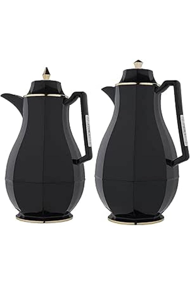 2 Pieces Coffee And Tea Vacuum Flask Set From Flora Size: 0.7/1.0 L Color: Black/gold - 1