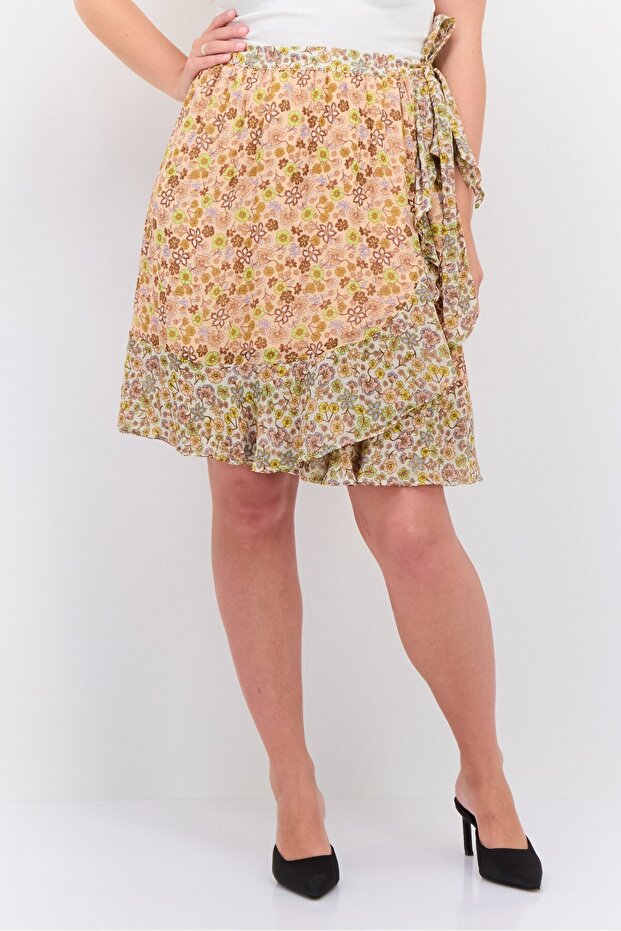 Women Floral Print Mini Wrap Skirt, Multicolor