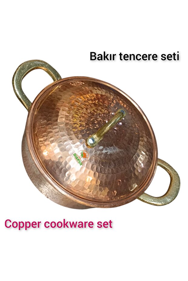 Bakır Tencere Seti Özel Dövme Bakır Beşli Tencere Takımı Bakır Tencere Sarı kalaylı - 2