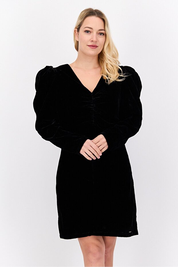 Women Velvet Mini Dress, Black