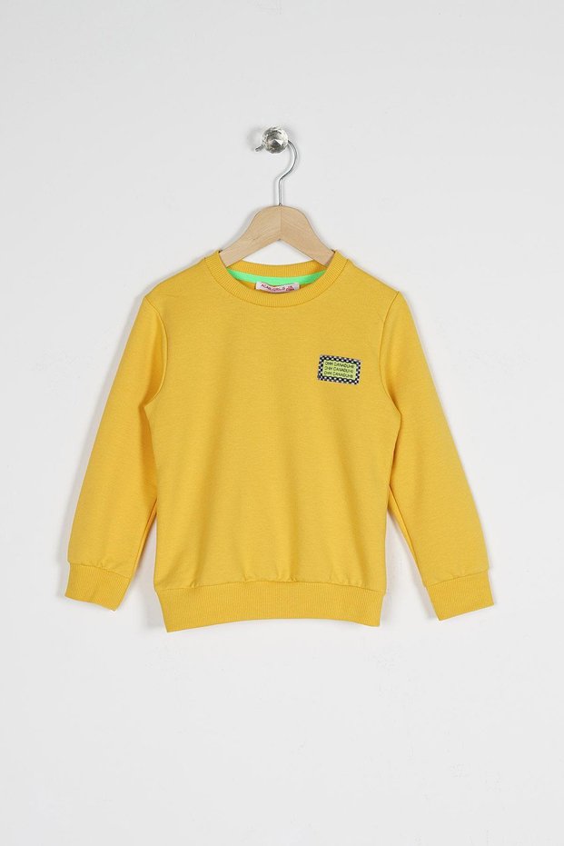 Crew Neck Long Sleeve Yellow Color Girl's Sweatshirt