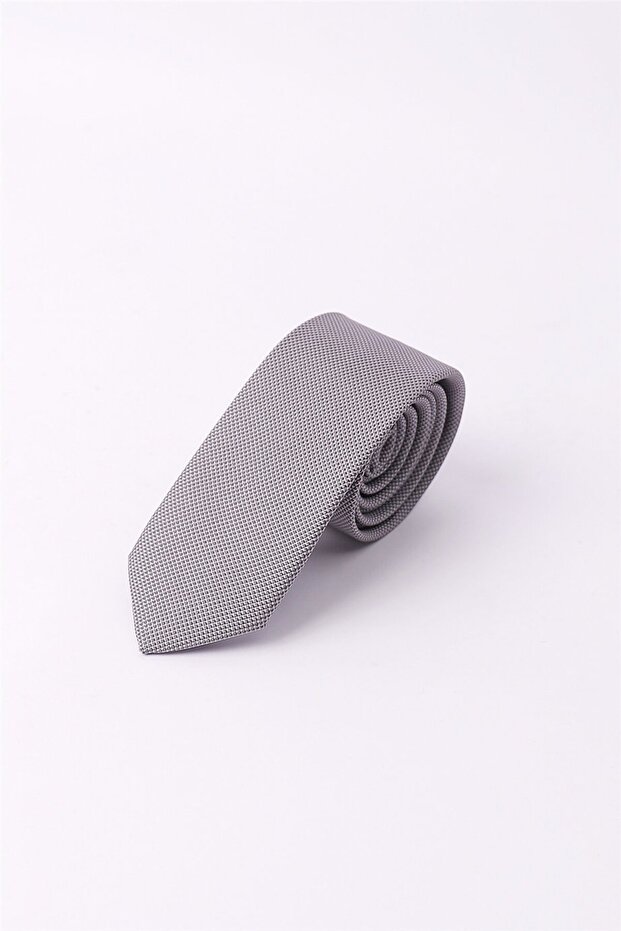 Self-Patterned Plain Men's Gray Tie - 2