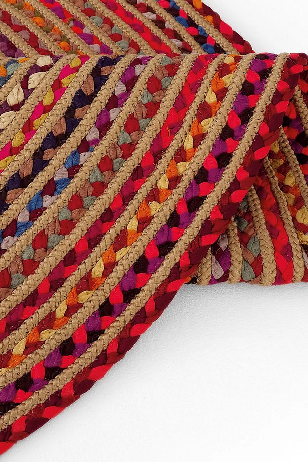 Milda 120 Multi Jüt Hasırlı El Örgüsü Çift Taraflı Kilim Renkli Oval Jüt Halı - 5