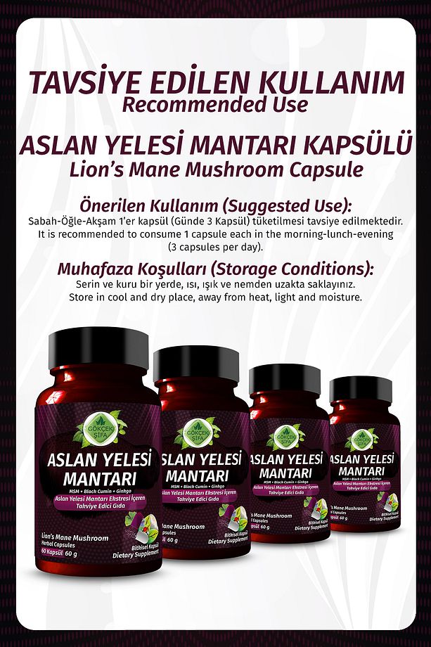 Aslan Yelesi Kapsül (LİON'S MANE MUSHROOMS CAPSULE) - 4