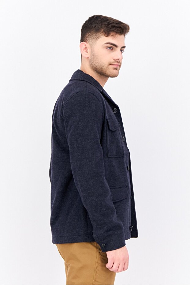 قميص رجالي سادة بأكمام طويلة، أزرق داكن - 2